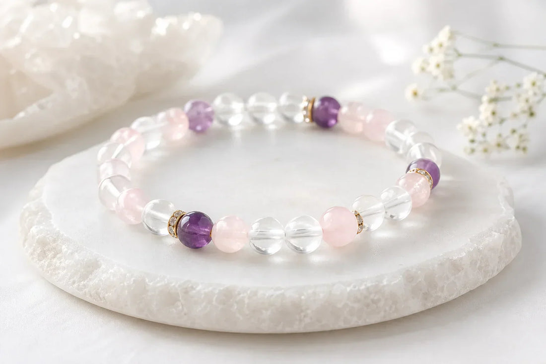 Clear quartz bead bracelet with transparent crystal beads