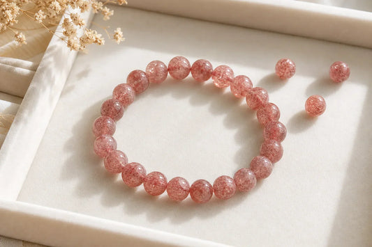 Strawberry quartz bead bracelet with soft pink crystal beads