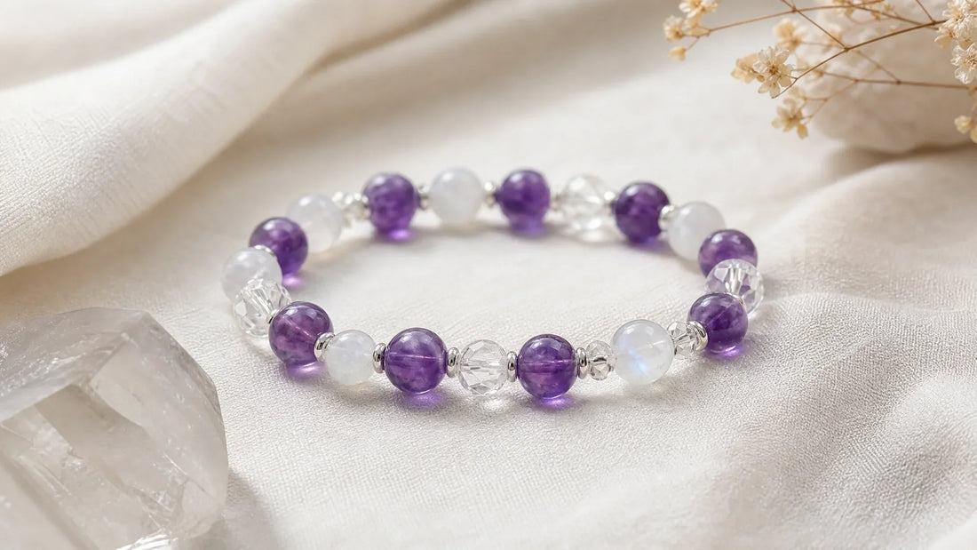 Amethyst crystal bracelet with soft purple beads